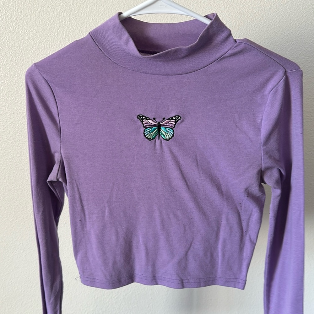 BRAND NEW cropped turtle neck purple long sleeve, xs
